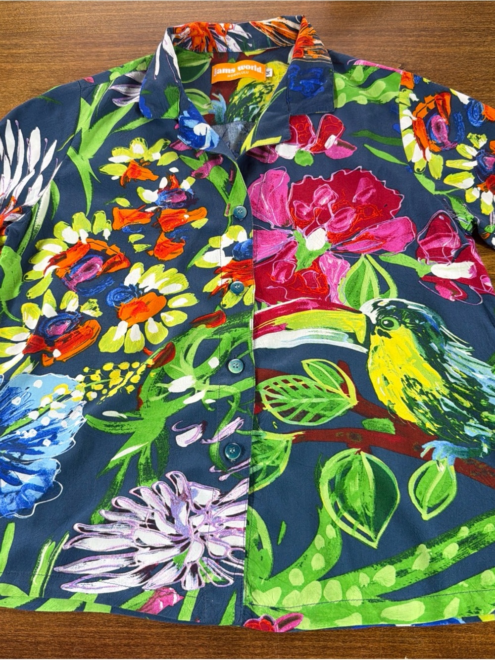 Vintage Jams World Navy Floral & Bird Print Women’s Button Up